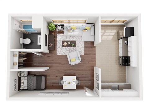 Floor plan for studio, 1 bath, 695 sqft